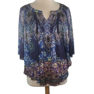 Apt. 9 Bohemian Blue Floral Print Peasant Top